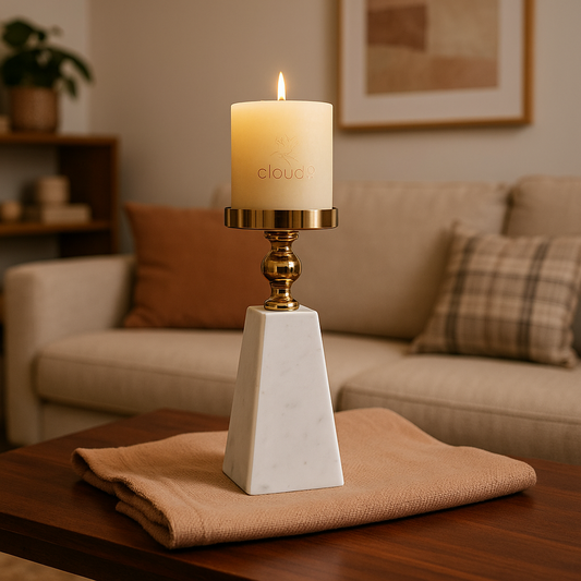 Marmor Ljusstake i Roseguld med Marmorbas