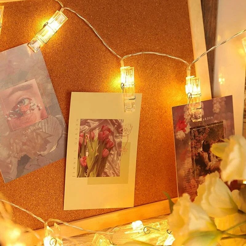 Ljusslinga med Klädnypor – LED Dekoration för Foton & Minnen